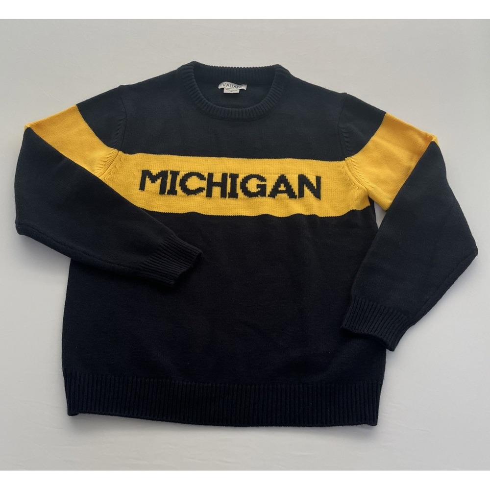 Michigan Wolverines Acrylic Cliff Engle Style Sweater Navy Blue Valiant Medium